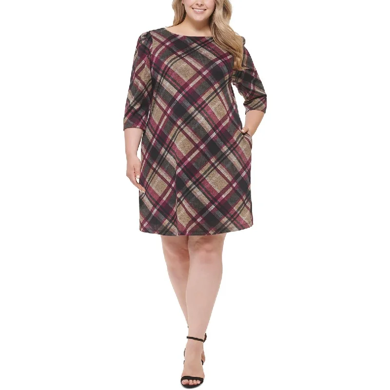 Jessica Howard Womens Plus Knit Plaid Shift Dress