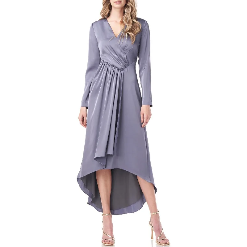 Today's Special Kay Unger Helena Women's Hi-Lo Gathered Charmeuse Long Sleeve Evening Dress