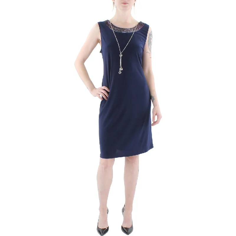 Blowout Deals R&M Richards Womens Petites Metallic Sleeveless Shift Dress