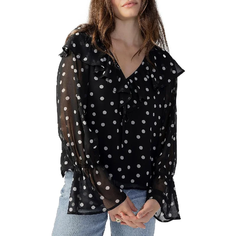 Amazing Deals Sanctuary Womens Polka Dot Ruffle Neck Blouse