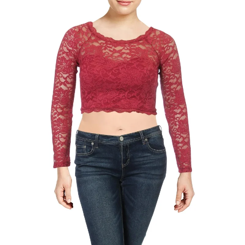 Daily Deals Sequin Hearts Womens Juniors Lace Glitter Crop Top