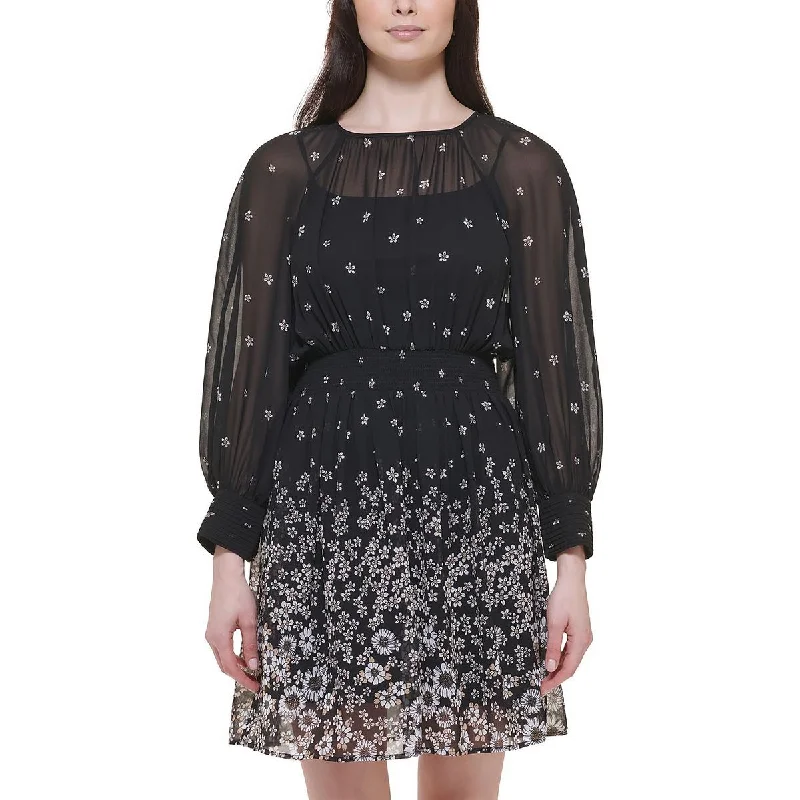 Price Slash Tommy Hilfiger Womens Chiffon Smocked Fit & Flare Dress