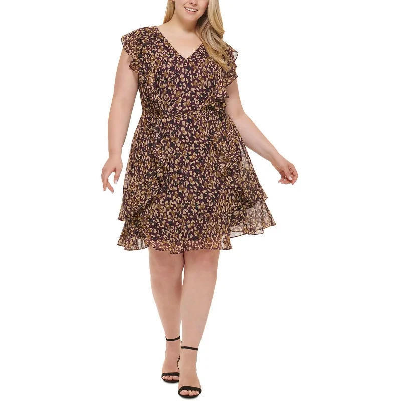 Special Savings Tommy Hilfiger Womens Plus Animal Print Mini Fit & Flare Dress