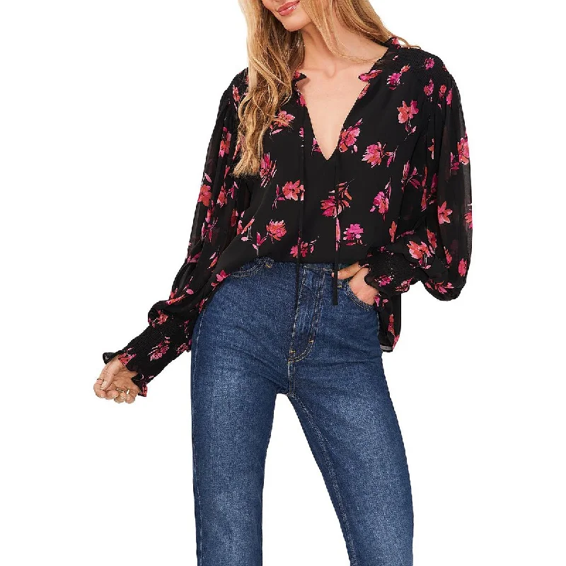 Best Bargains Vince Camuto Womens Floral Smocked Peasant Top