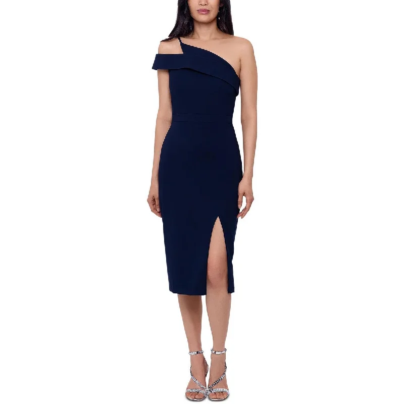 Xscape Womens Knit One Shoulder Midi Dress