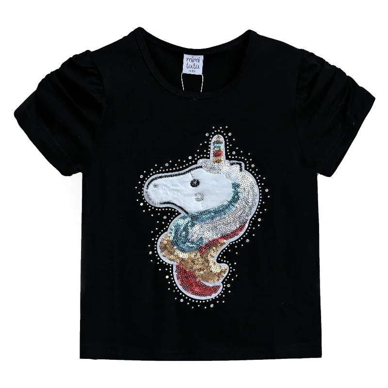 Friends and Family Sale Black Unicorn Applique T-Shirt