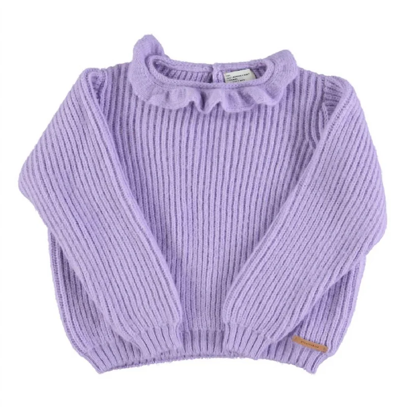 Girls Knitted Sweater W/ Collar In Lilac