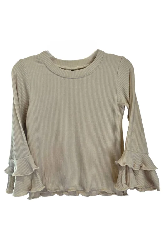 New Deals Girl's Long Sleeve Bell Knit Top In Beige