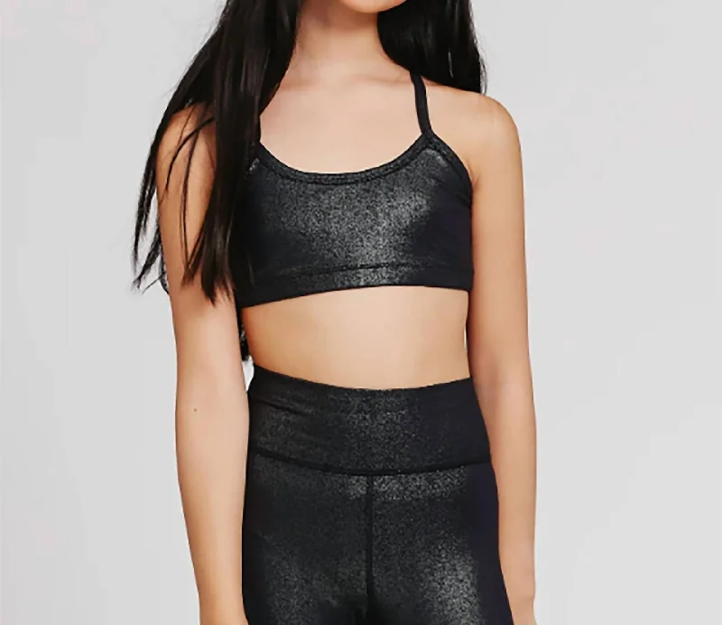 Girl's Tlc Y-Back Foil Bra Top In Black