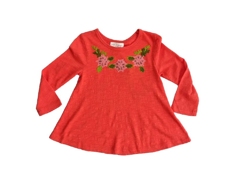 Final Clearance Girls Wool Flowers Embroidered Top In Orange