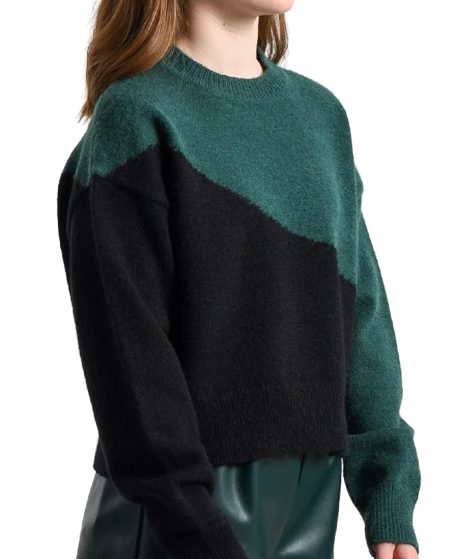 Hurry In Jr Color Blocked Sweater In Black & Forest Green