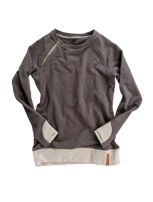 Kid’S Side Zip Pullover In Charcoal & Dusty Mauve