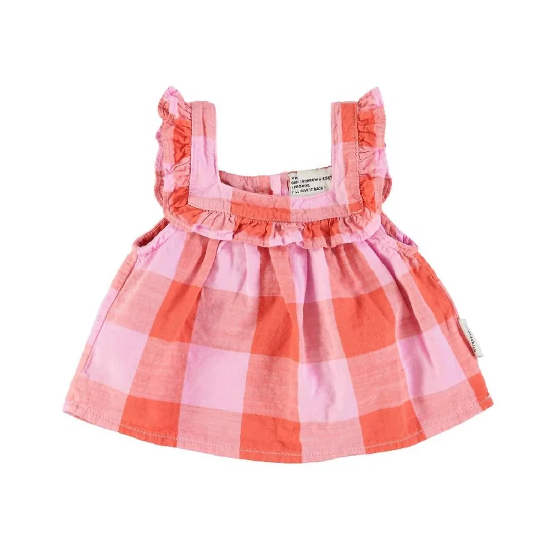 While Supplies Last Kids Girls Sleeveless Blouse In Lilac/red Checkered