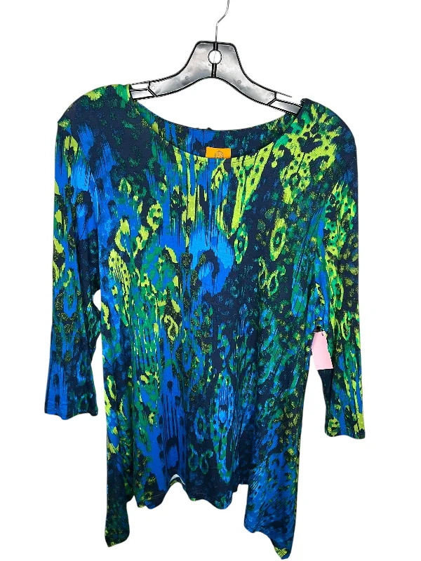 Quick Sale TOP LS RUBY RD in BLUE & GREEN, Size: PETITE L