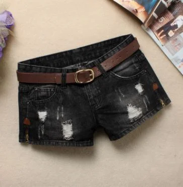 Markdowns Black Distressed Low Waist Denim Hot Shorts (without belt)