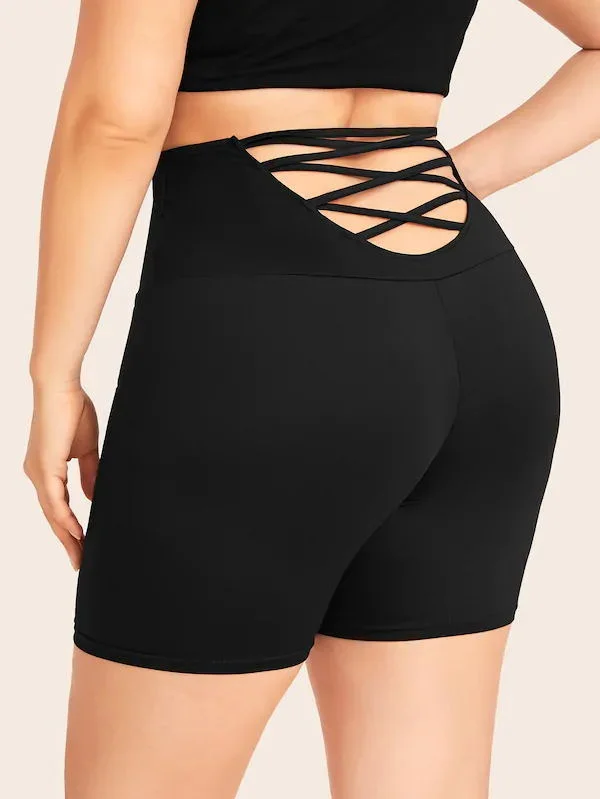New Markdowns Black Hollow Out Yoga Shorts