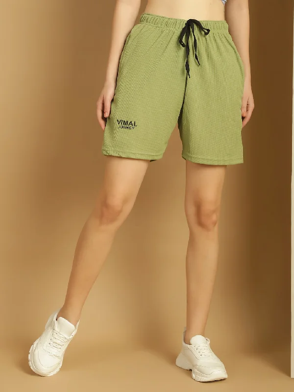 Early Access Vimal Jonney Solid Light Green Regular Fit Polyster Lycra Shorts For WOMEN