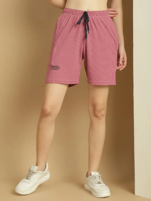 Price Cut Vimal Jonney Solid Pink Regular Fit Polyster Lycra Shorts For WOMEN
