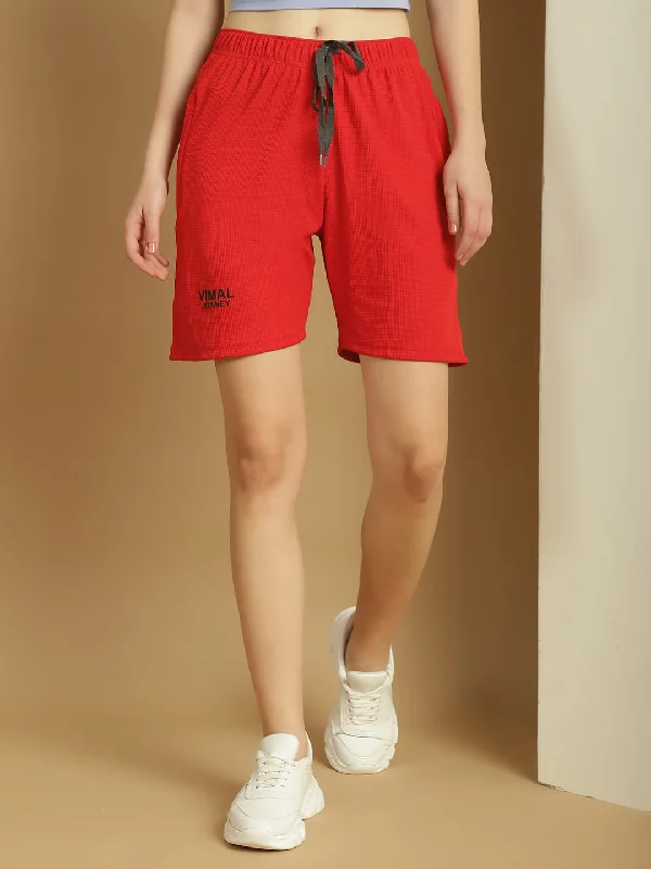 Deep Discounts Vimal Jonney Solid Red Regular Fit Polyster Lycra Shorts For WOMEN