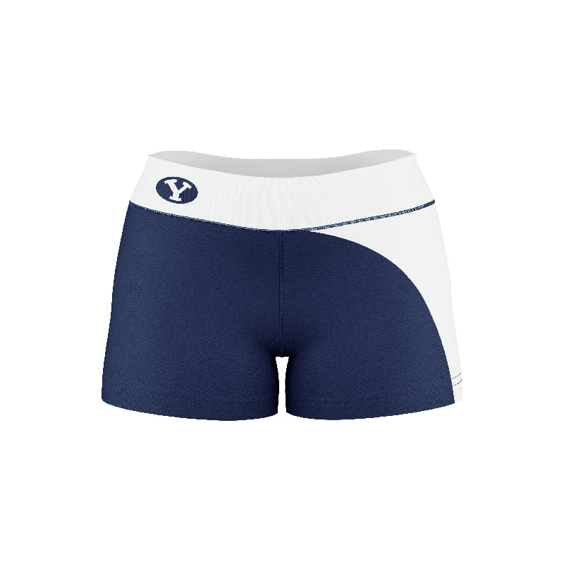 Best Bargains BYU Cougars Game Day Collegiate Waist Color Block Blue White Optimum Womens Yoga Shorts by Vive La Fete Best Bargains BYU Cougars Game Day Collegiate Waist Color Block Blue White Optimum Womens Yoga Shorts by Vive La Fete