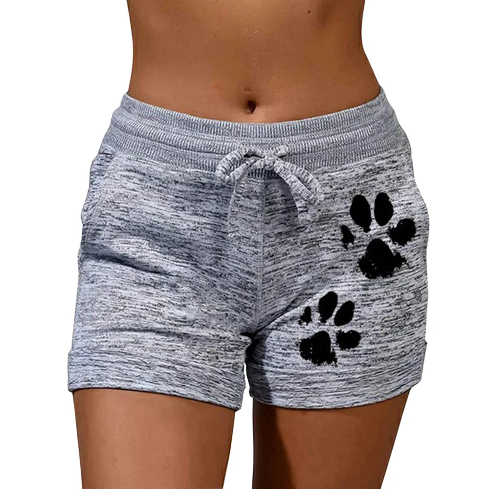 Seasonal Sale Cat Paw Print Elastic Mid Waist Drawstring Shorts (6 colors)