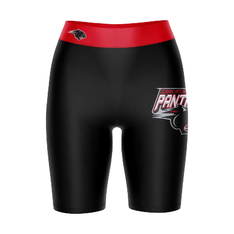 Lowest Price Clark Atlanta Panthers Game Day Logo on Thigh and Waistband Black and Red Womens Bike Shorts by Vive La Fete Lowest Price Clark Atlanta Panthers Game Day Logo on Thigh and Waistband Black and Red Womens Bike Shorts by Vive La Fete