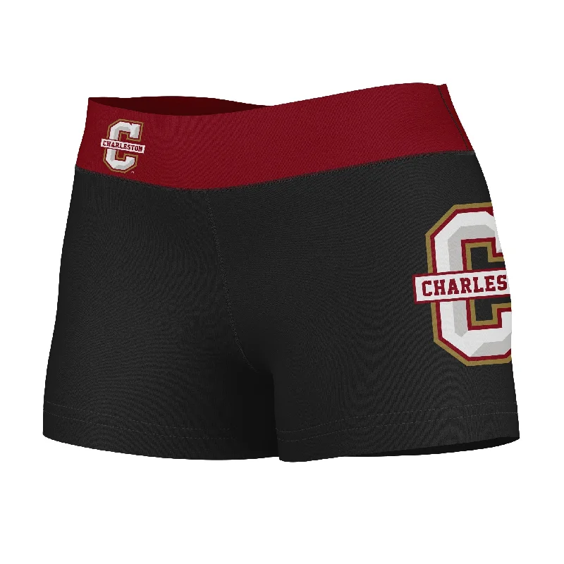 Bargain Blast CofC Cougars COC Game Day Logo on Thigh and Waistband Black & Maroon Booty Workout Shorts by Vive La Fete Bargain Blast CofC Cougars COC Game Day Logo on Thigh and Waistband Black & Maroon Booty Workout Shorts by Vive La Fete