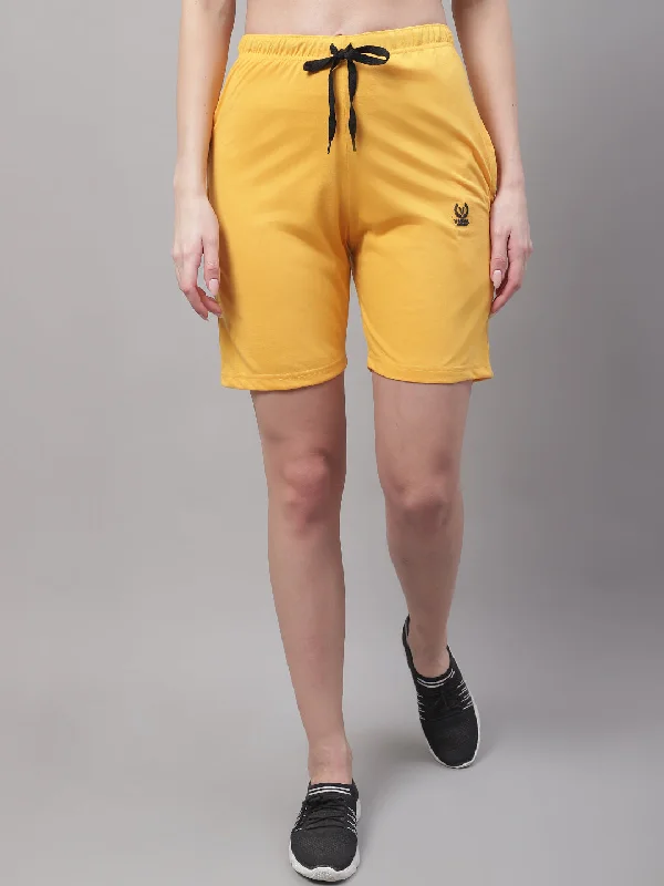 Take Advantage Vimal Jonney Yellow Regular fit Cotton Shorts for Women