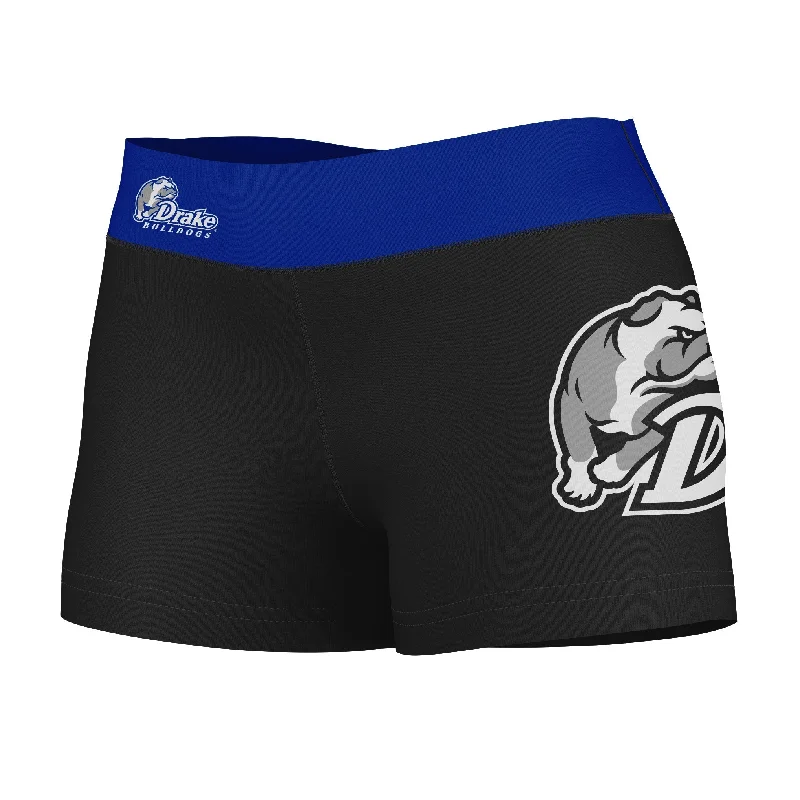 Instant Discount Drake Bulldogs Game Day Logo on Thigh and Waistband Black & Blue Womens Yoga Booty Workout Shorts by Vive La Fete Instant Discount Drake Bulldogs Game Day Logo on Thigh and Waistband Black & Blue Womens Yoga Booty Workout Shorts by Vive La Fete