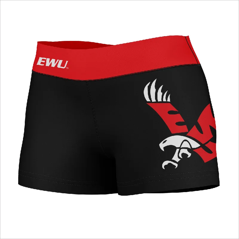Bonus Savings Eastern Washington Eagles EWU Logo on Thigh & Waistband Black & Red Womens Yoga Booty Workout Shorts 3.75 In by Vive La Fete Bonus Savings Eastern Washington Eagles EWU Logo on Thigh & Waistband Black & Red Womens Yoga Booty Workout Shorts 3.75 In by Vive La Fete