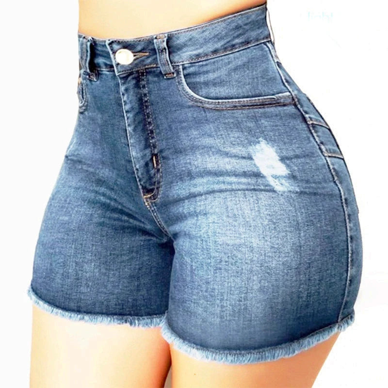 Big Discounts High Waist Distressed Raw Hem Skinny Denim Shorts (4 colors)