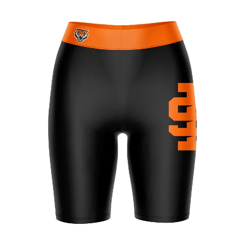 Price Fest Idaho State Bengals ISU Game Day Logo on Thigh and Waistband Black and Orange Womens Bike Shorts by Vive La Fete Price Fest Idaho State Bengals ISU Game Day Logo on Thigh and Waistband Black and Orange Womens Bike Shorts by Vive La Fete