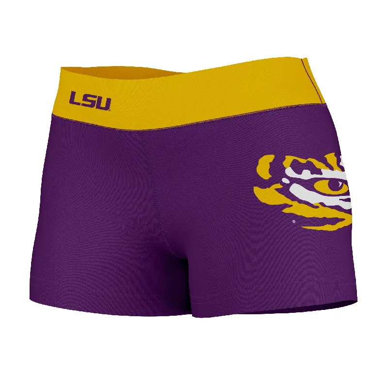 Savings Spectacular LSU Tigers Game Day Logo on Thigh and Waistband Purple & Gold Womens Yoga Booty Workout Shorts by Vive La Fete Savings Spectacular LSU Tigers Game Day Logo on Thigh and Waistband Purple & Gold Womens Yoga Booty Workout Shorts by Vive La Fete