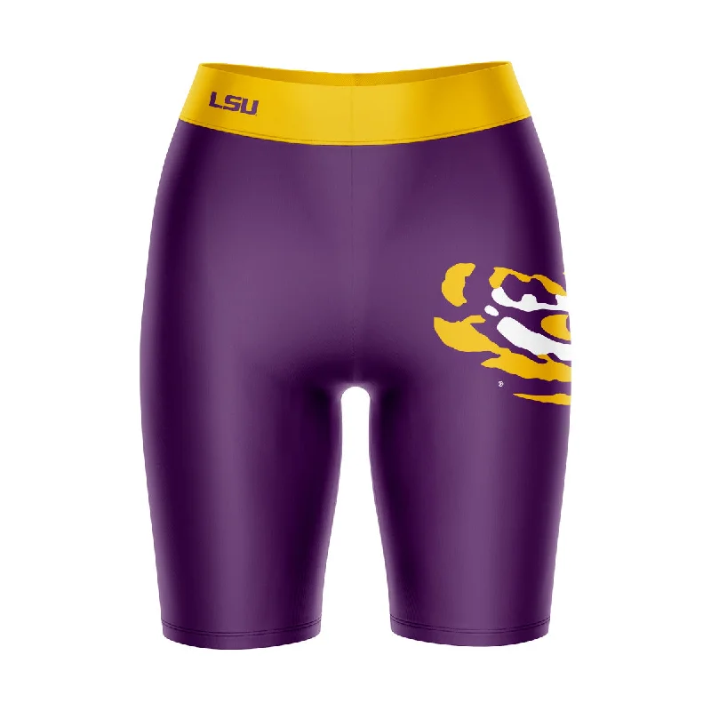 Daily Deals LSU Tigers Game Day Logo on Thigh and Waistband Purple and Gold Womens Bike Shorts by Vive La Fete Daily Deals LSU Tigers Game Day Logo on Thigh and Waistband Purple and Gold Womens Bike Shorts by Vive La Fete