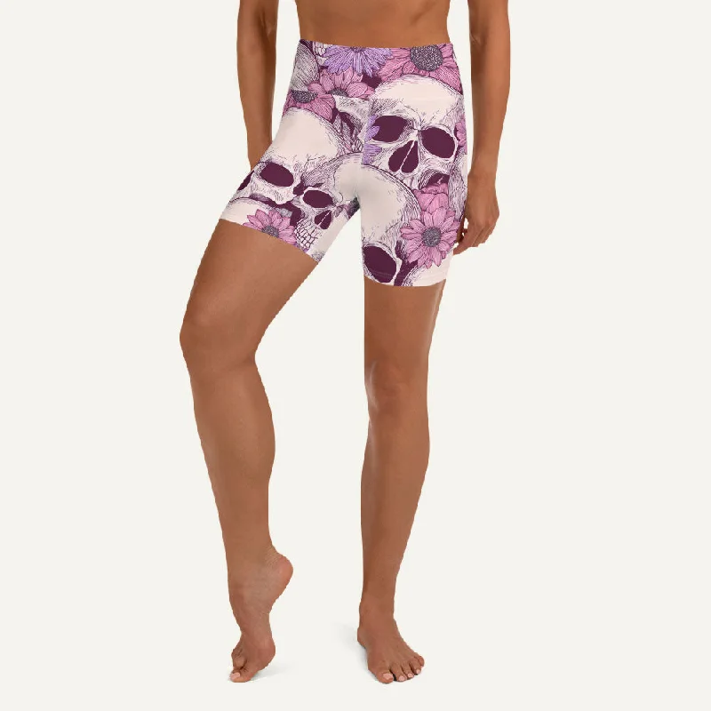 Epic Deals Pastel Floral Skulls High-Waisted Shorts