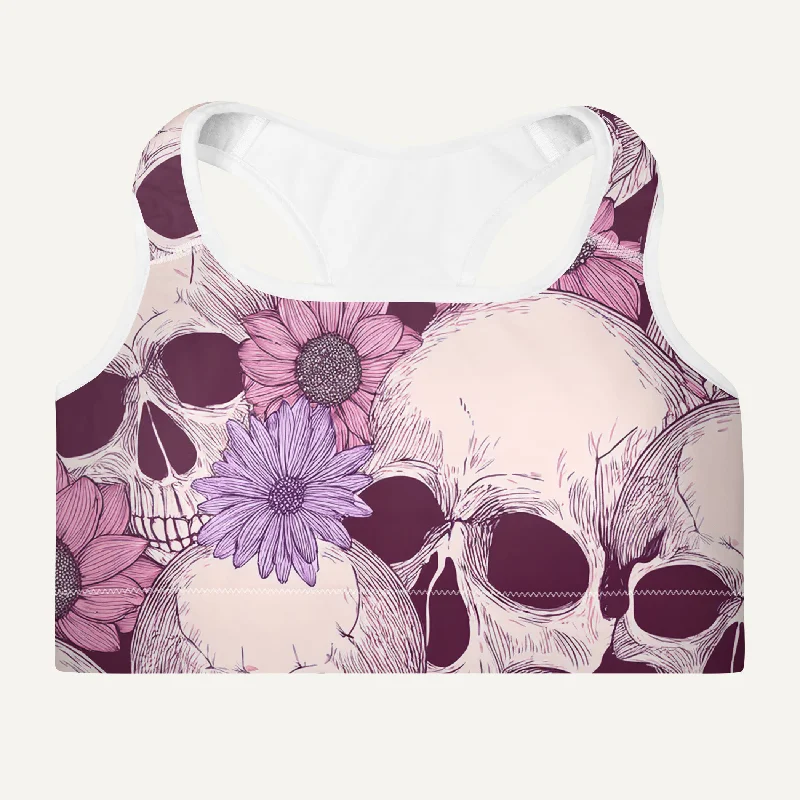 Discount Deals Pastel Floral Skulls Padded Sports Bra
