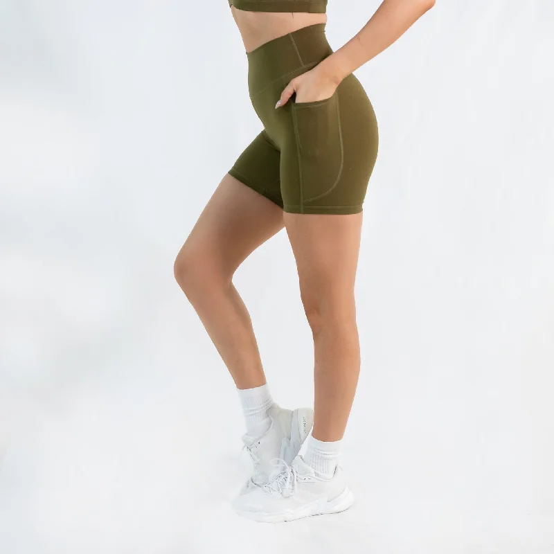 Sneak Peek Sale Scrunch Bum Pocket Bike Shorts Khaki
