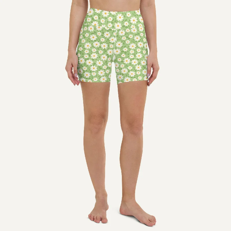 Price Drop Summer Daisies Green High-Waisted Shorts
