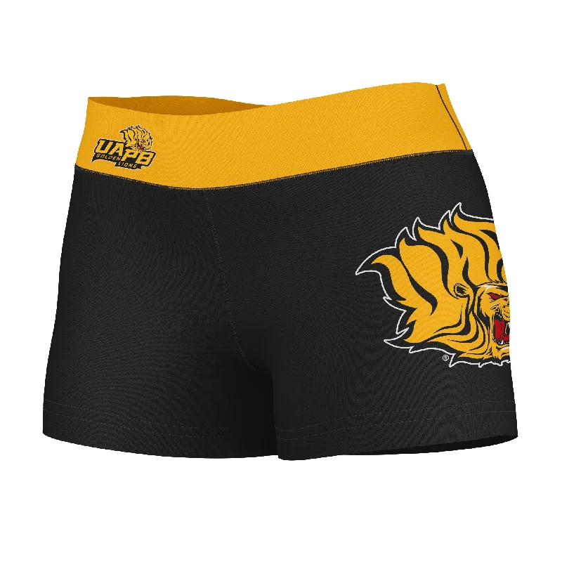 Epic Deals UAPB Golden Lions Logo on Thigh and Waistband Black & Gold Womens Yoga Booty Workout Shorts by Vive La Fete Epic Deals UAPB Golden Lions Logo on Thigh and Waistband Black & Gold Womens Yoga Booty Workout Shorts by Vive La Fete