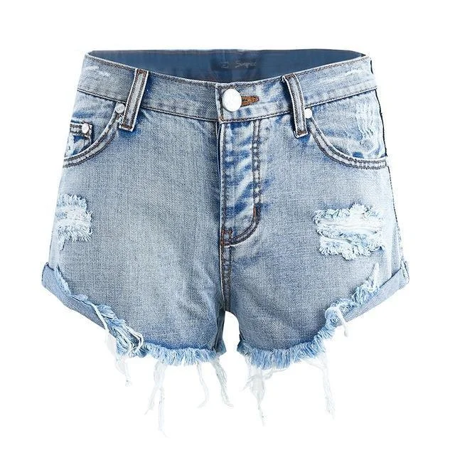 Must-Have Deals Vintage Ripped Hole Fringe Blue Denim Shorts