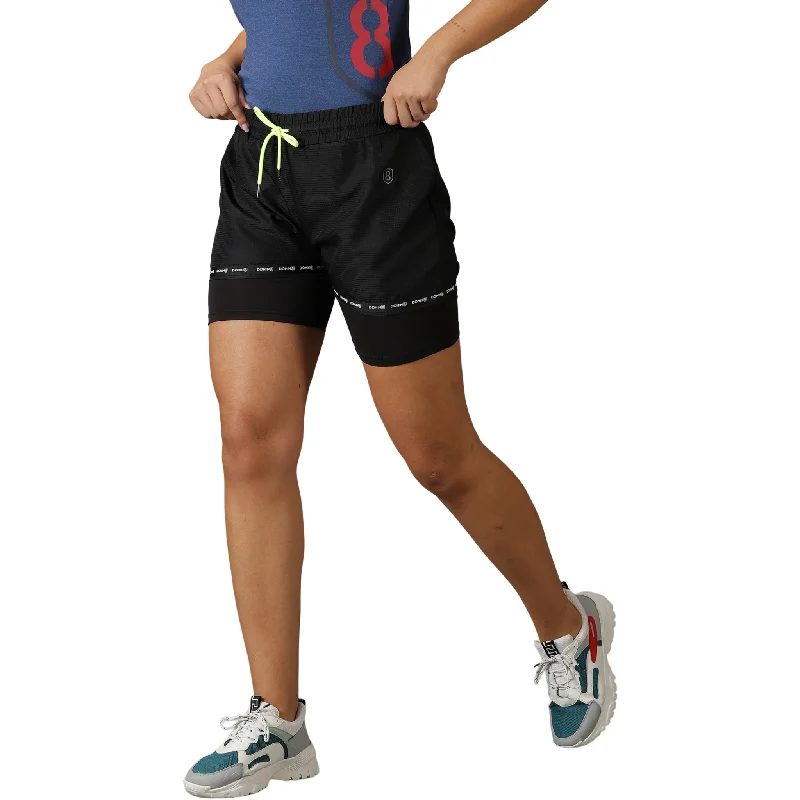 Limited Quantity Women's Double Layered Solid Training Shorts with Drawstring Waist