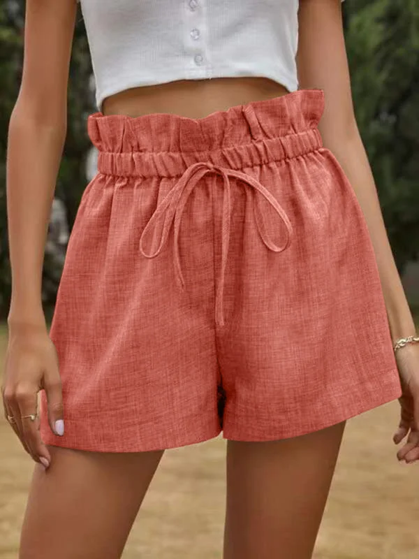 Epic Deals Women's Solid Color Textured Ruffled Drawstring Pull-on Shorts